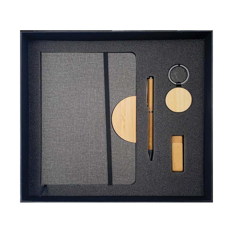 Black Cardboard gift box with A5 Size Dorniel Notebook, Bamboo Pen, Metal Keychain with Bamboo